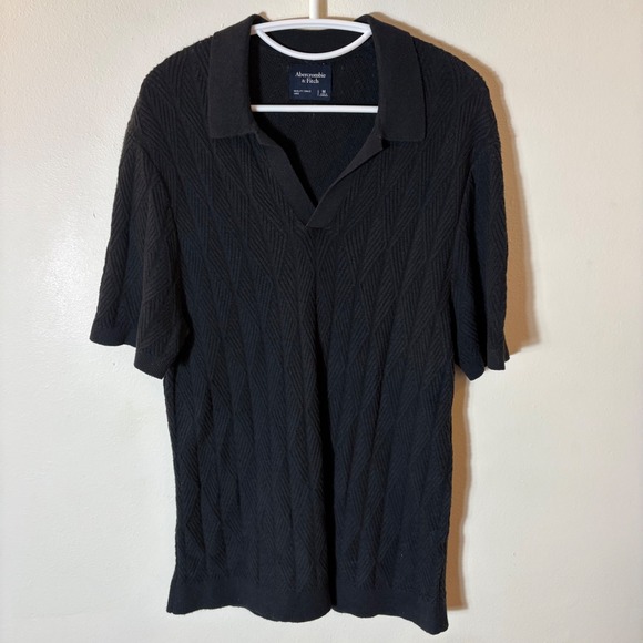 Abercrombie & Fitch Other - Abercrombie & Fitch Textured Knit Johnny Collar Polo Shirt Black‎ Size Medium